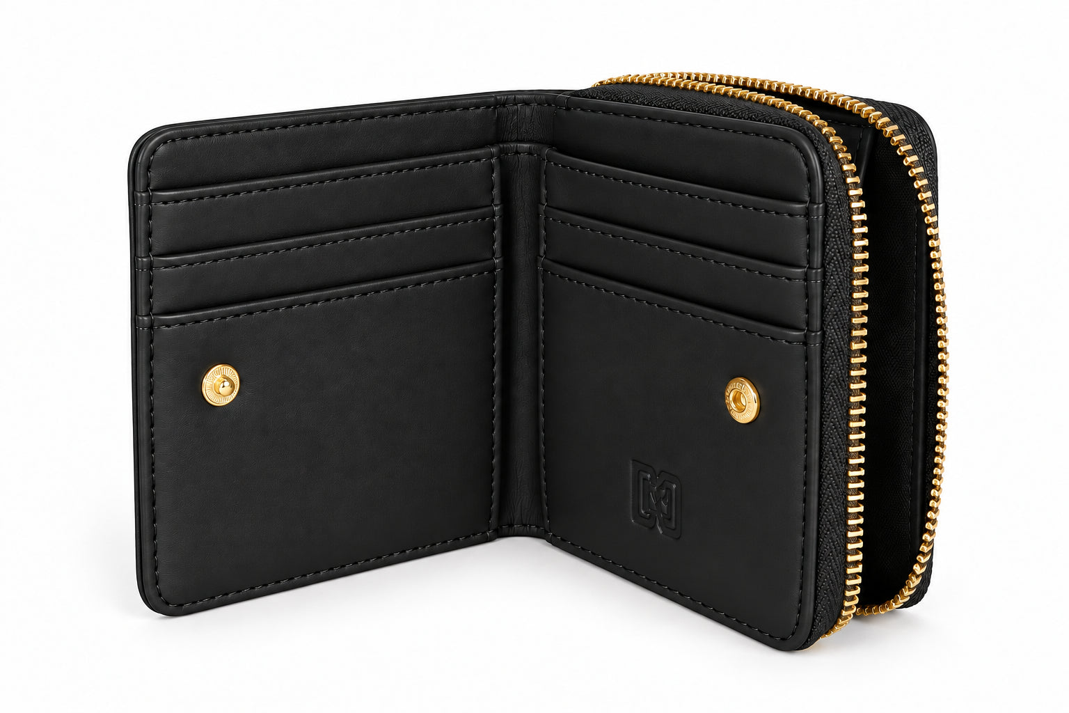 Portafoglio piccolo con maxi logo dorato e scomparto con zip