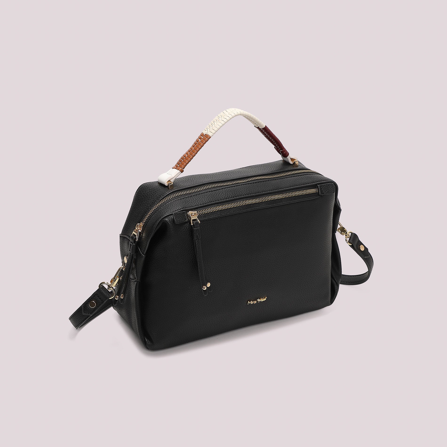 Mimi Mua borsa a mano con doppia zip e manico intrecciato