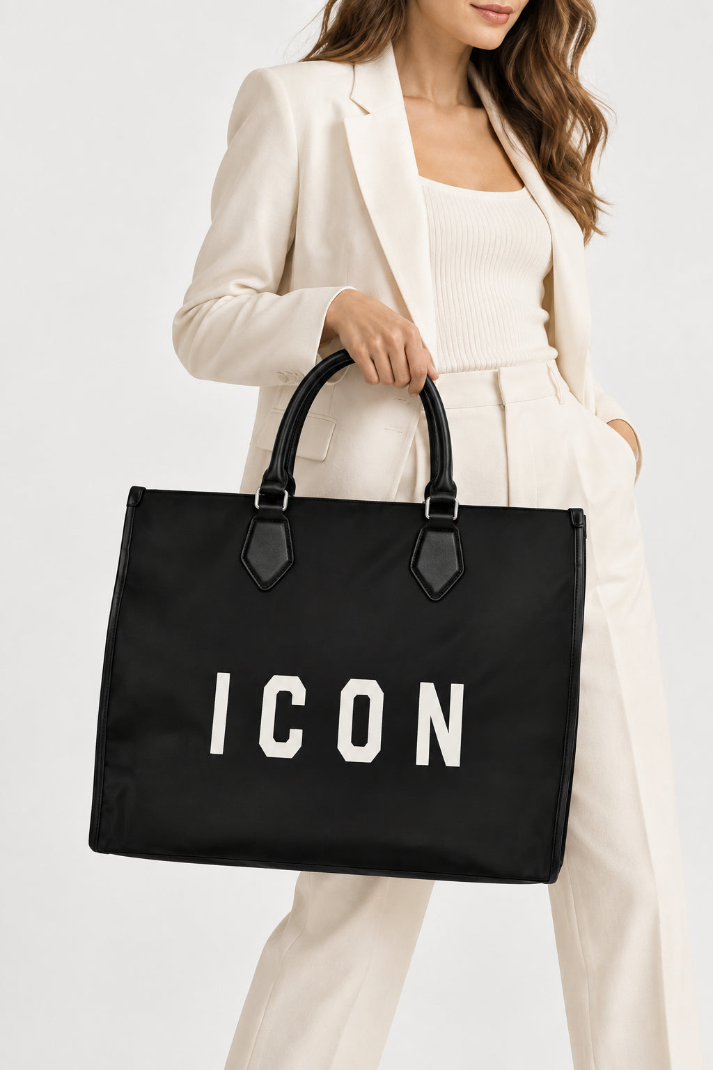Borsa shopping grande con doppio manico e maxi logo