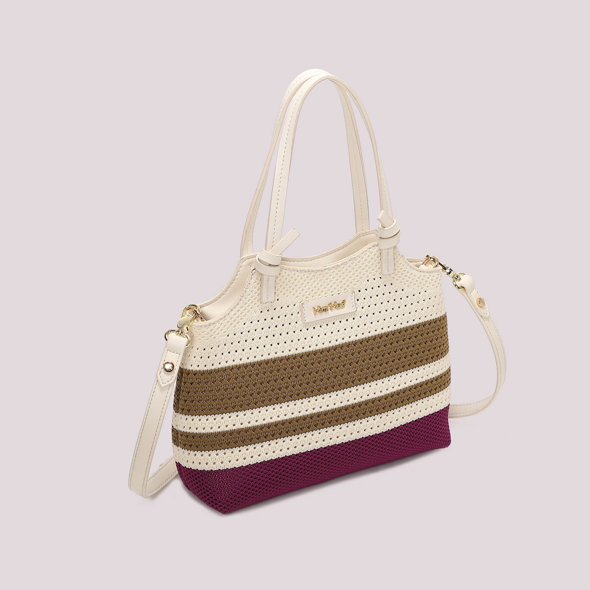 Borsa a spalla Mimi Mua in tessuto lavorato con doppi manici e tracolla removibile VINO TU | Giò Fashion