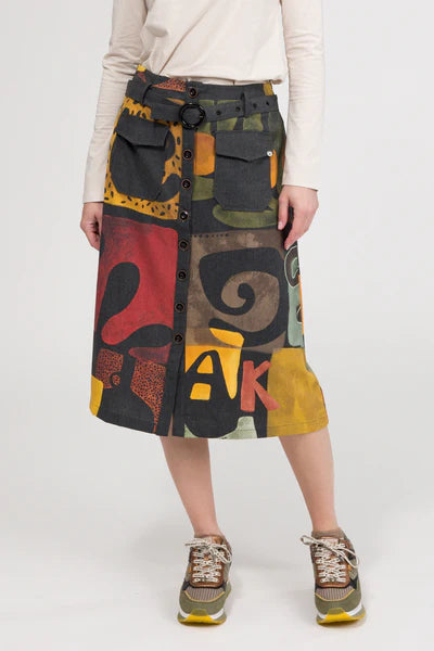 Gonna midi donna Anekke con bottoni frontali e cintura stile artistico NERO M | Giò Fashion
