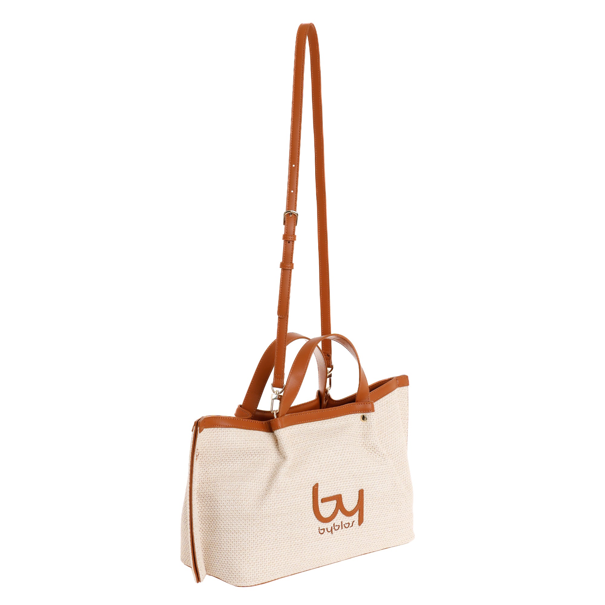 Borsa a mano Byblos donna in tessuto con manici rigidi e tracolla regolabile TAN TU | Giò Fashion