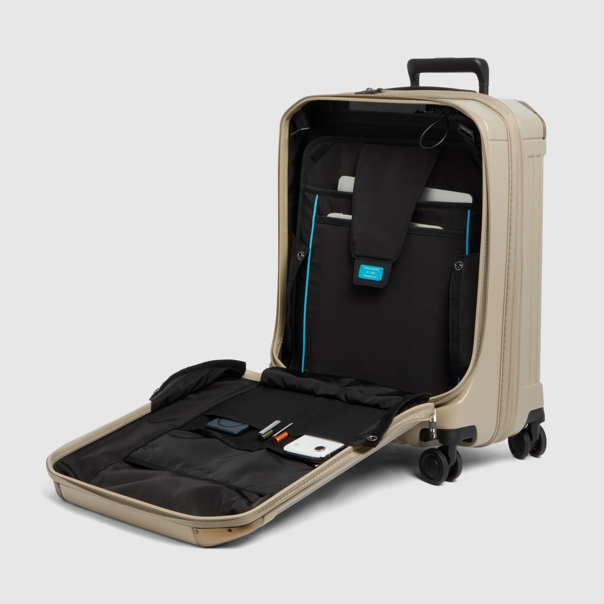 Piquadro Trolley Rigido da Cabina PQ-Light Blu Opaco Espandibile con 4 Ruote e Porta PC 17,3"
