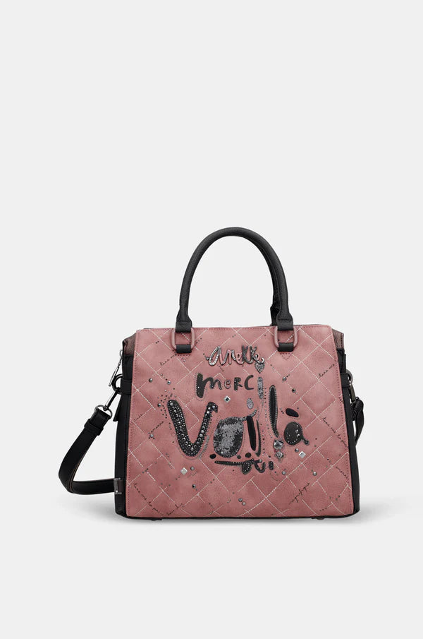 Borsa a mano Anekke con scritta Voilà e design trapuntato