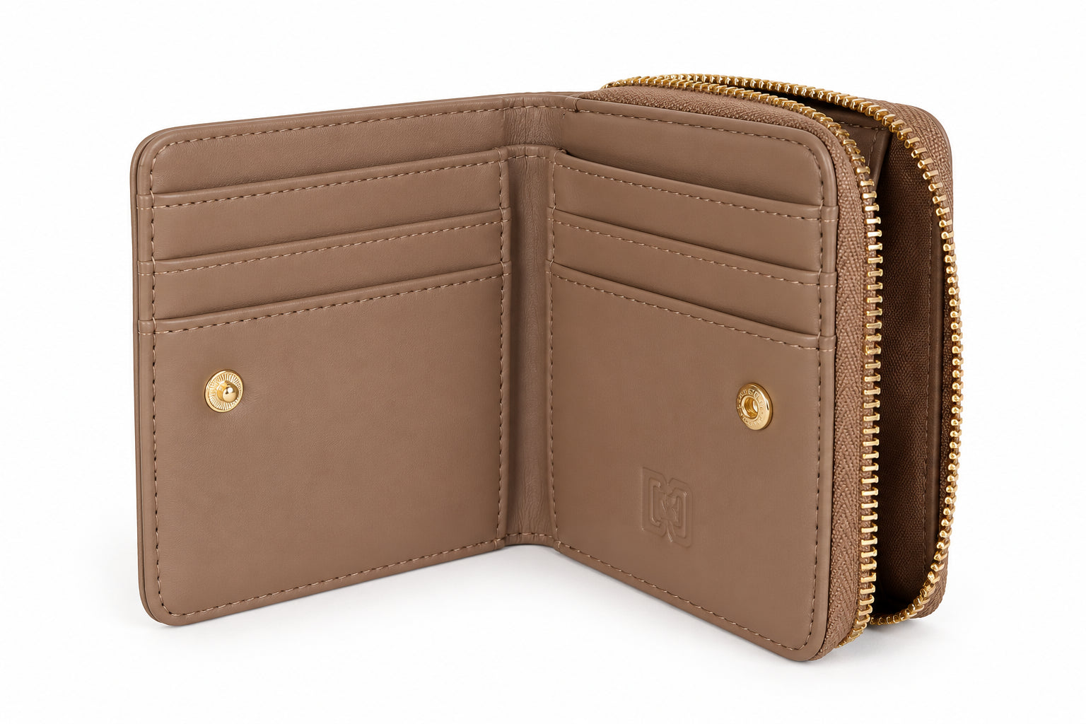 Portafoglio piccolo con maxi logo dorato e scomparto con zip