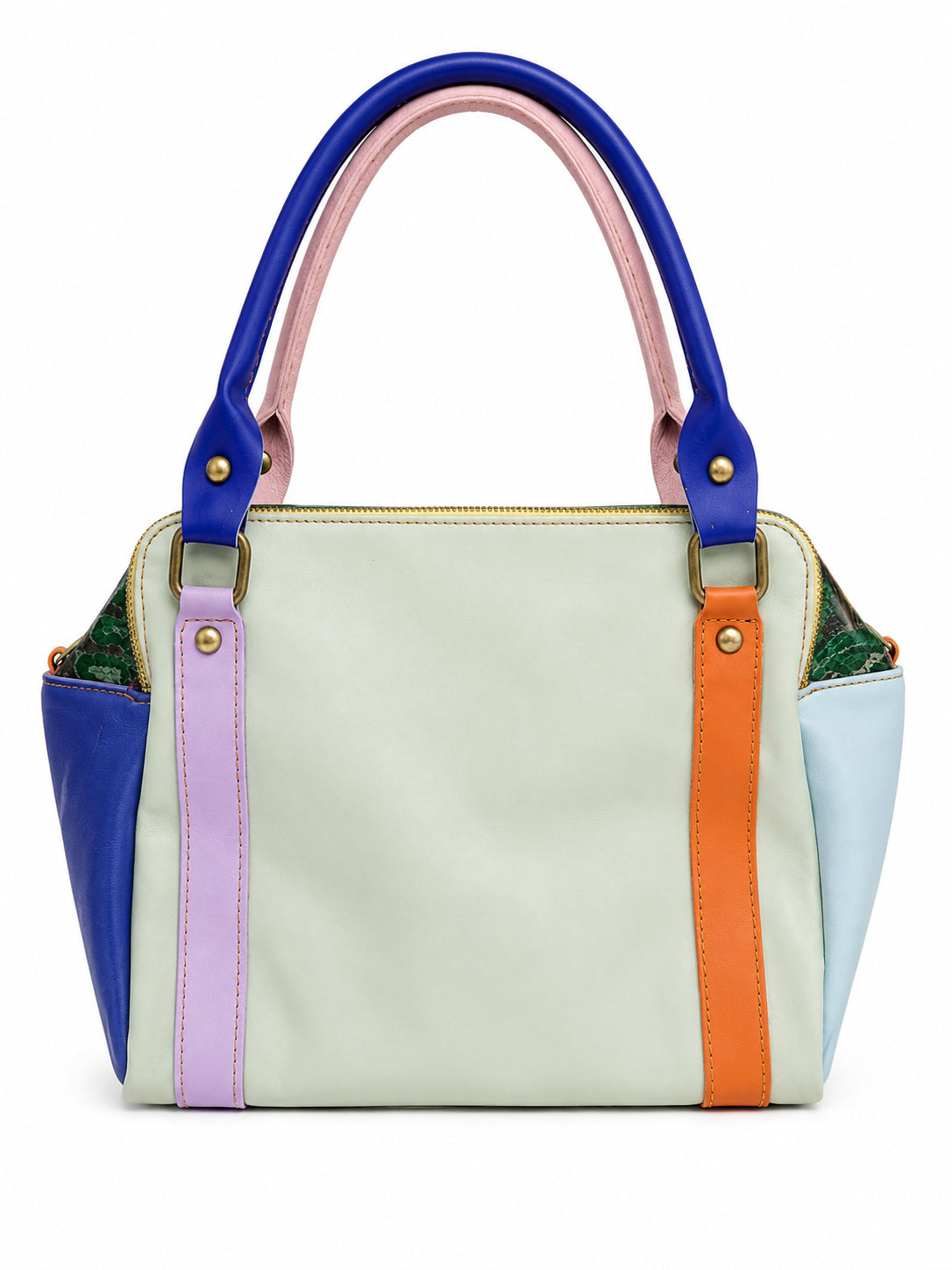 Borsa a Mano Vera Pelle Multicolor Donna con Tracolla
