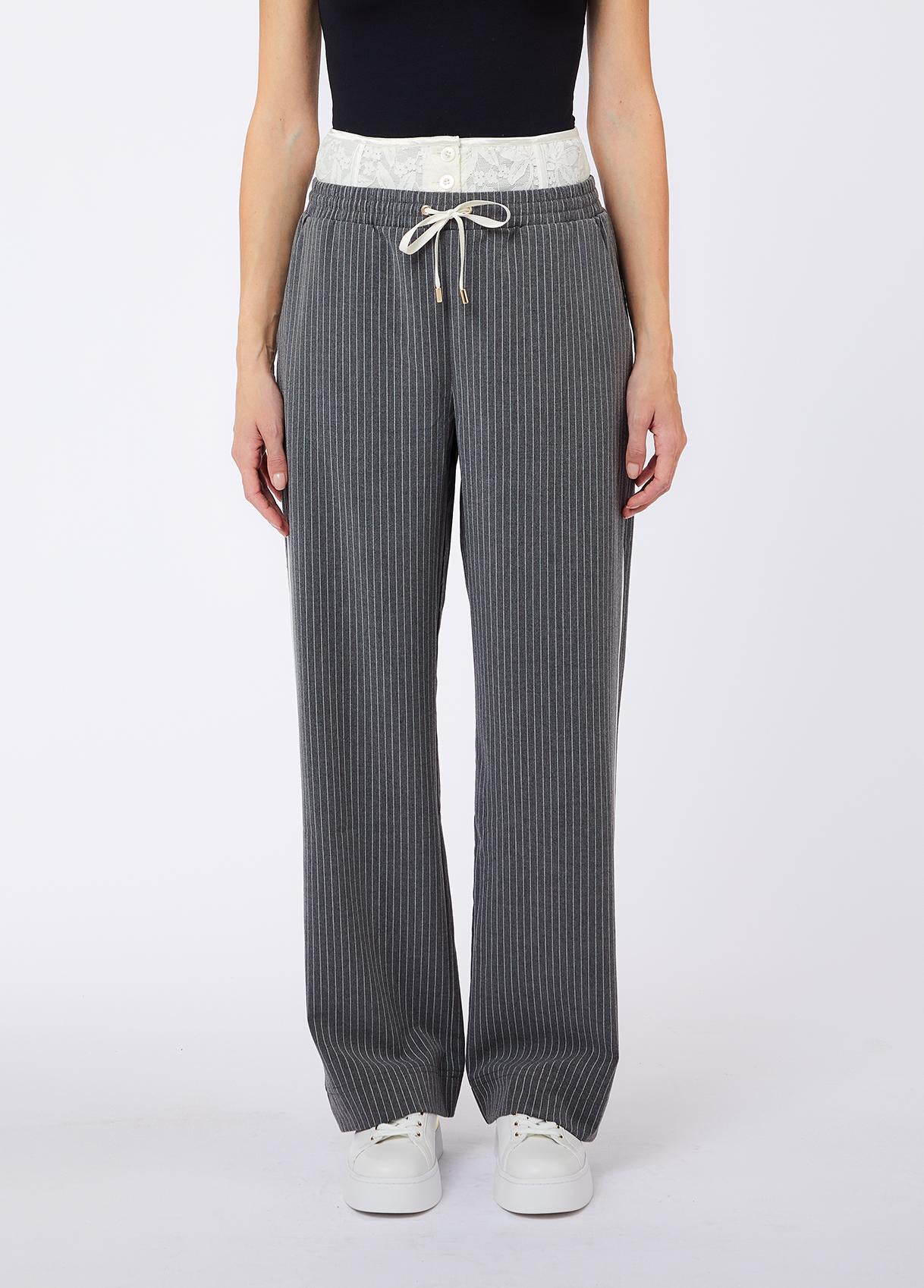 Liu Jo Pantaloni Donna Gessati con Inserto in Pizzo