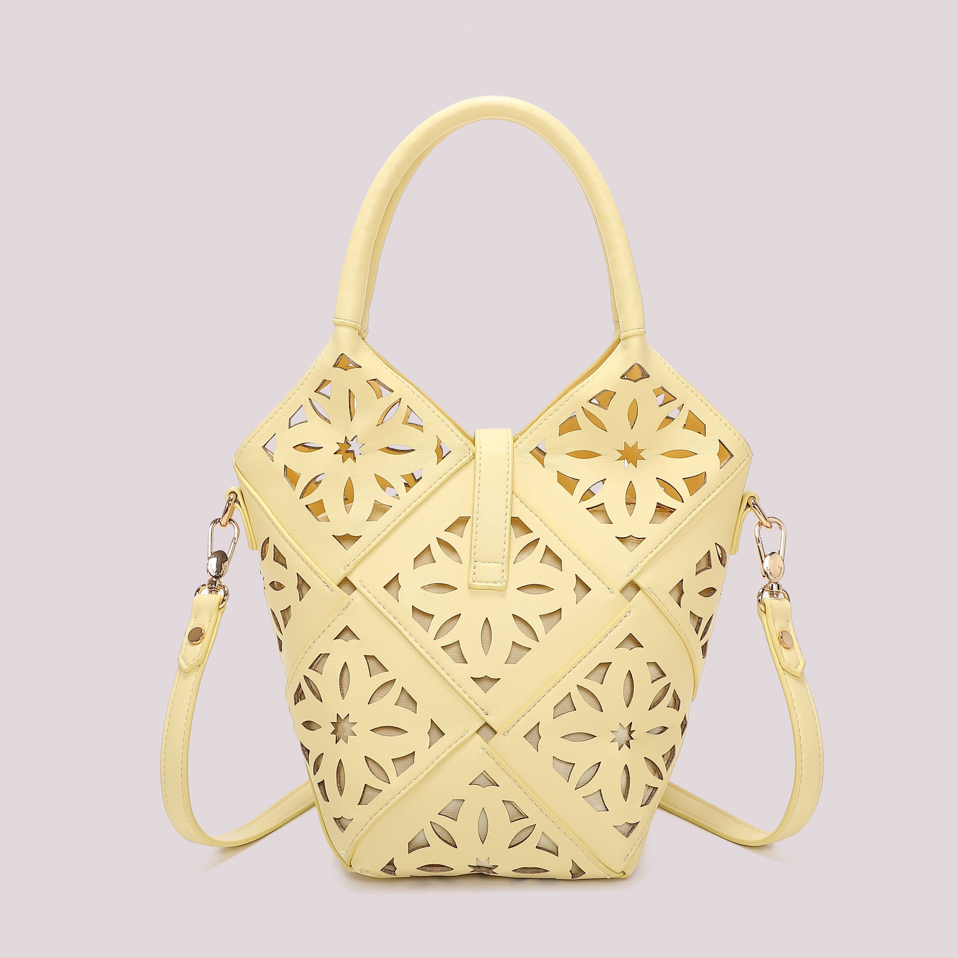 Borsa donna Mimi Mua traforata con manico e tracolla design geometrico GIALLO CHIARO TU | Giò Fashion