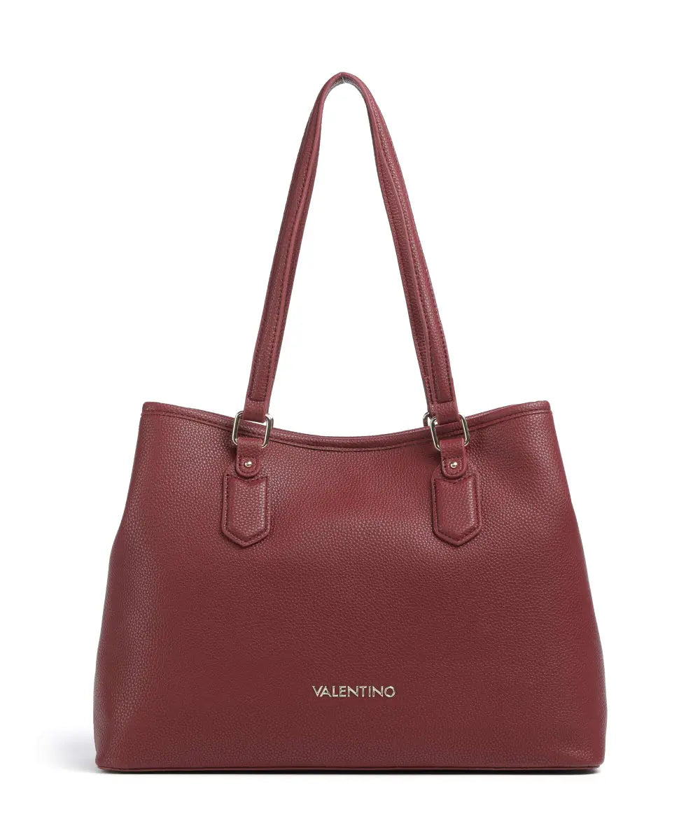Shopping bag Valentino Brixton in nappa con doppio manico e finitura effetto grana BORDEAUX TU | Giò Fashion