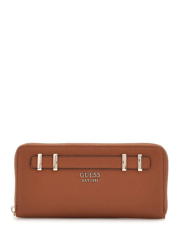 Portafoglio Guess con zip e dettagli metallici frontali Marrone TU | Giò Fashion
