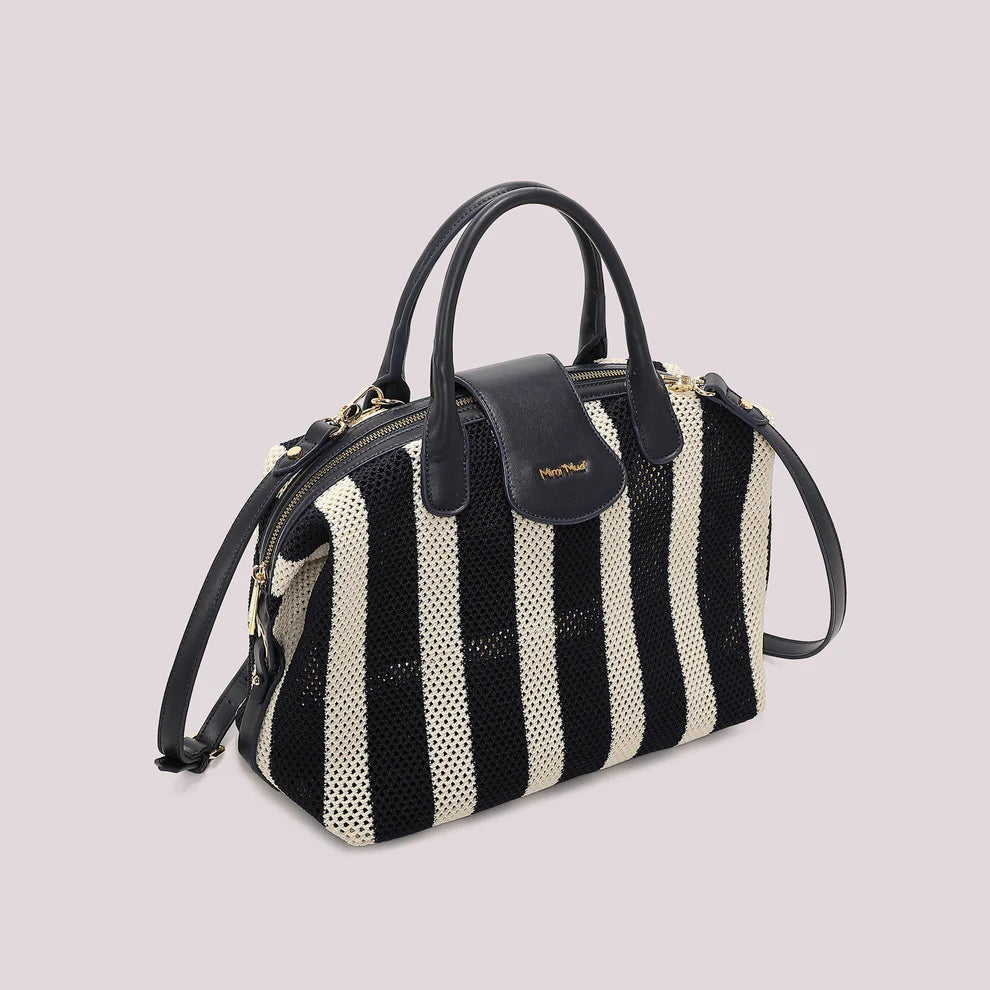 Borsa Bauletto Mimi Mua Rete a Righe BLU/PANNA TU | Giò Fashion