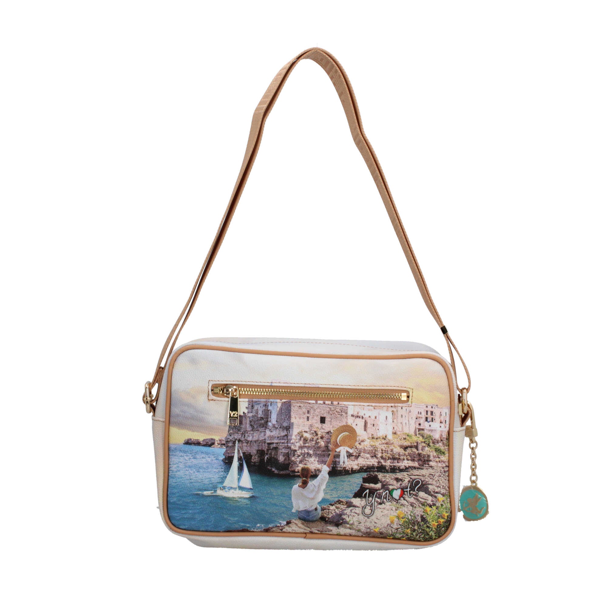 Borsa a tracolla YNot con stampa artistica e chiusura zip