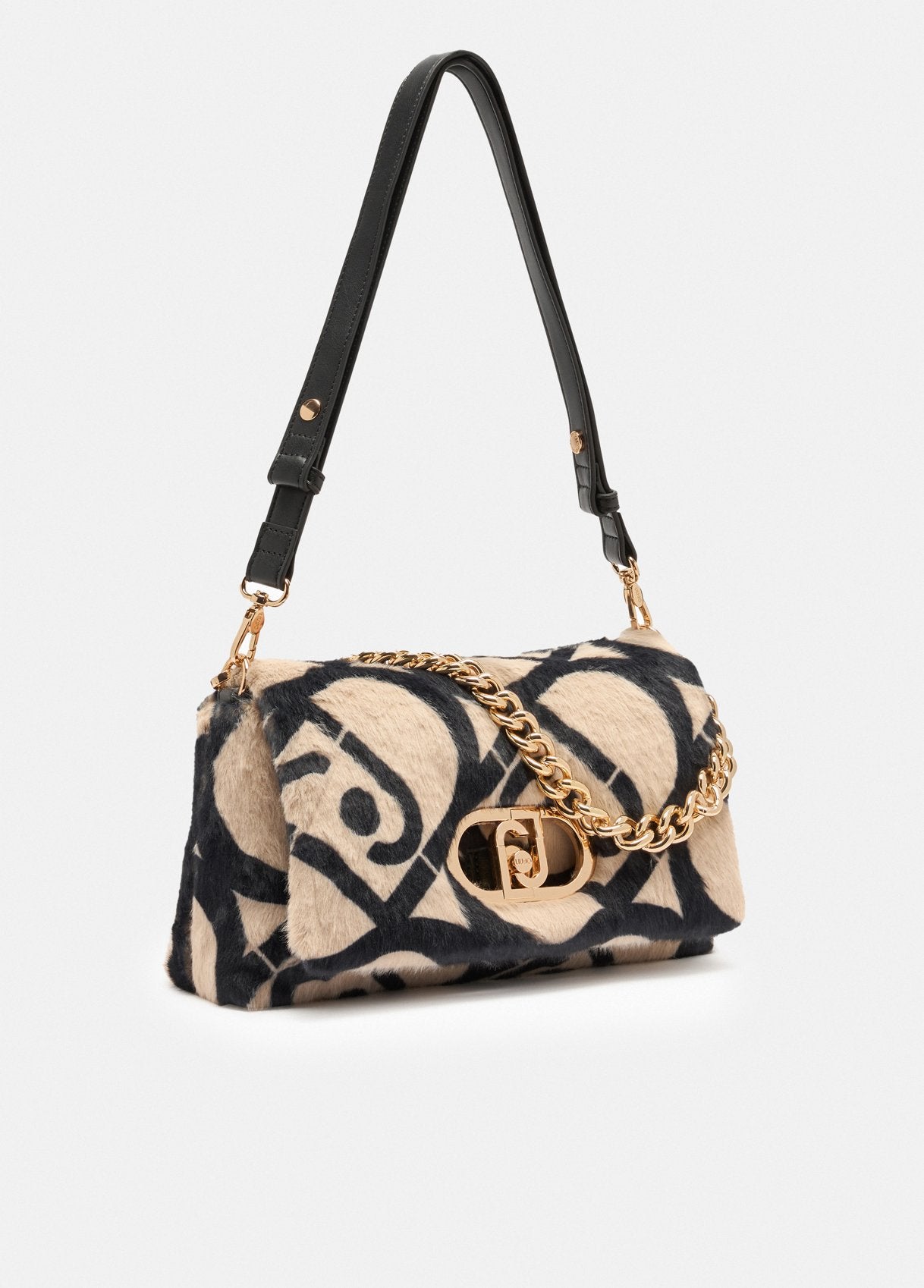 Borsa Liu Jo Puffy effetto pelliccia con logo maxi e catena dorata BEIGE/NERO TU | Giò Fashion