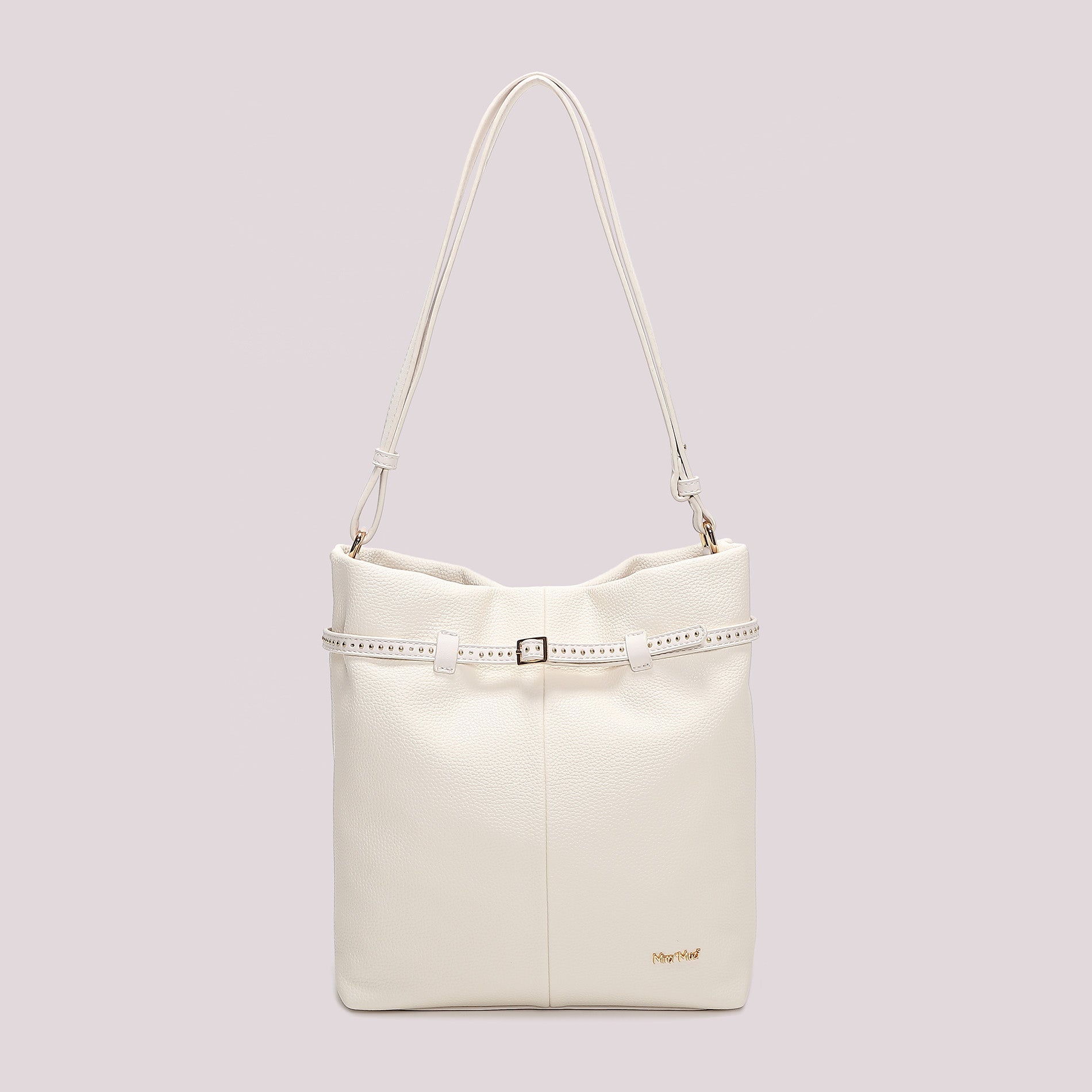 Borsa a spalla Mimi Mua capiente con dettaglio cintura borchiata Bianco TU | Giò Fashion