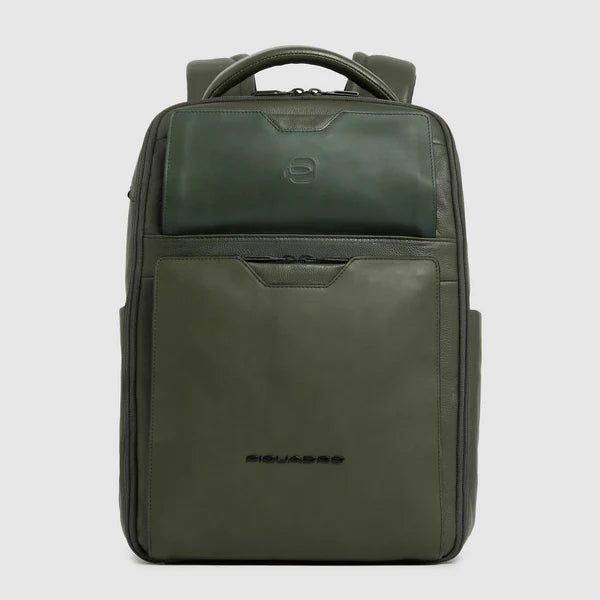 Zaino porta PC 15,6 Piquadro in pelle con comparto viaggio e tasche organizzate VERDE TU | Giò Fashion