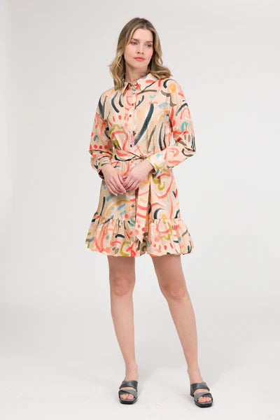 Anekke abito donna chemisier con stampa artistica e cintura in vita