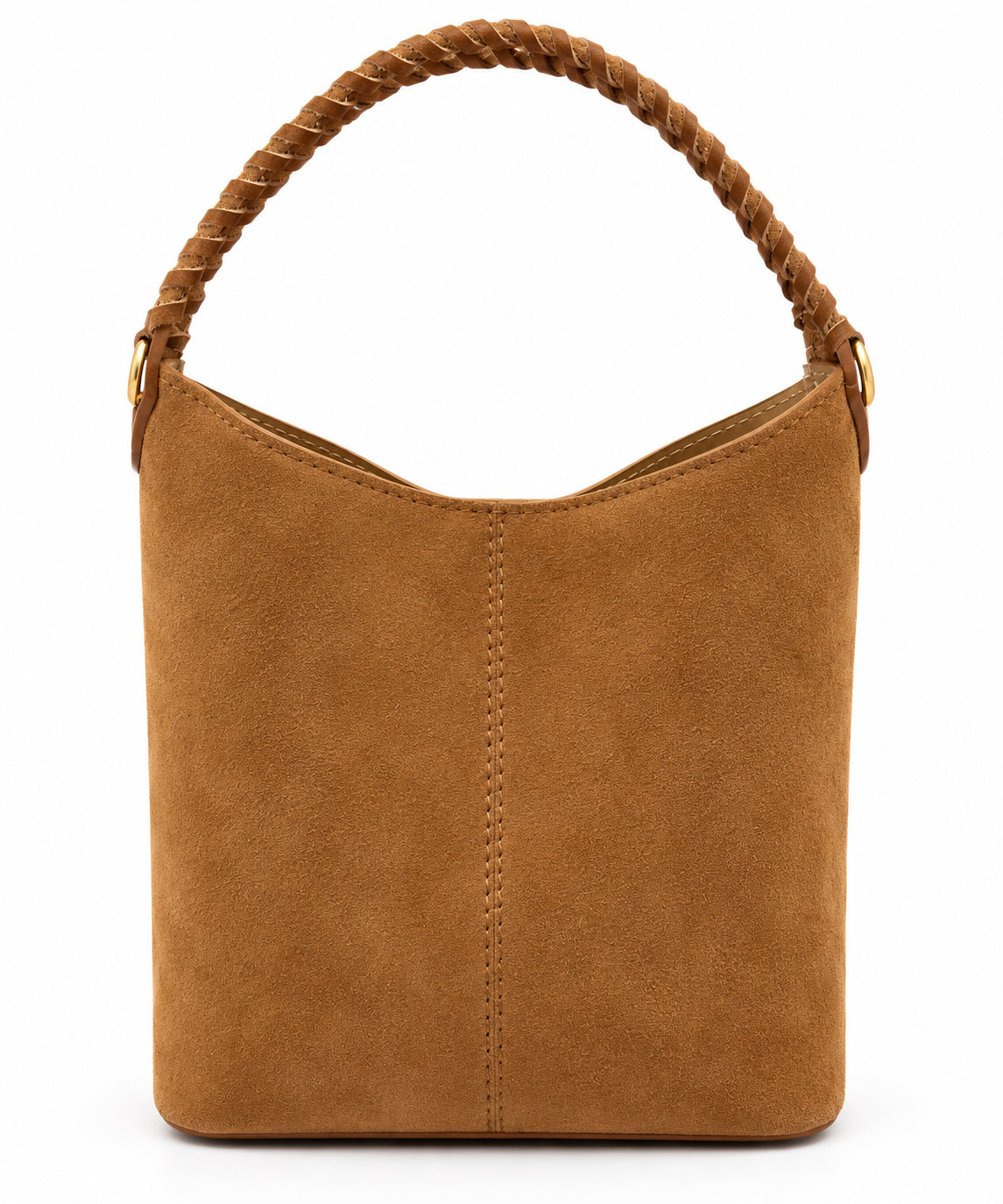 Borsa Vera Pelle in Camoscio Cuoio con Manico Intrecciato, Tracolla e Pochette