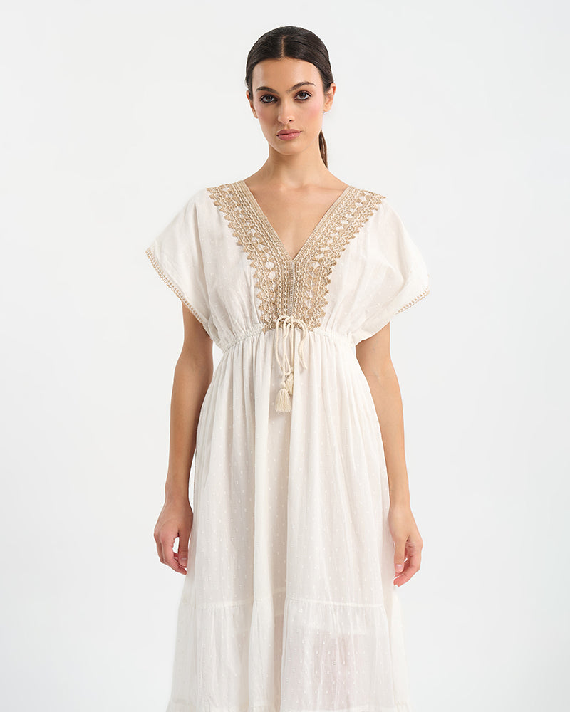 Ble Resort Collection Abito Lungo a Maniche Corte con Ricamo