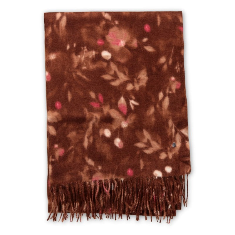 Sciarpa Y Not fantasia floreale con frange Marrone TU | Giò Fashion