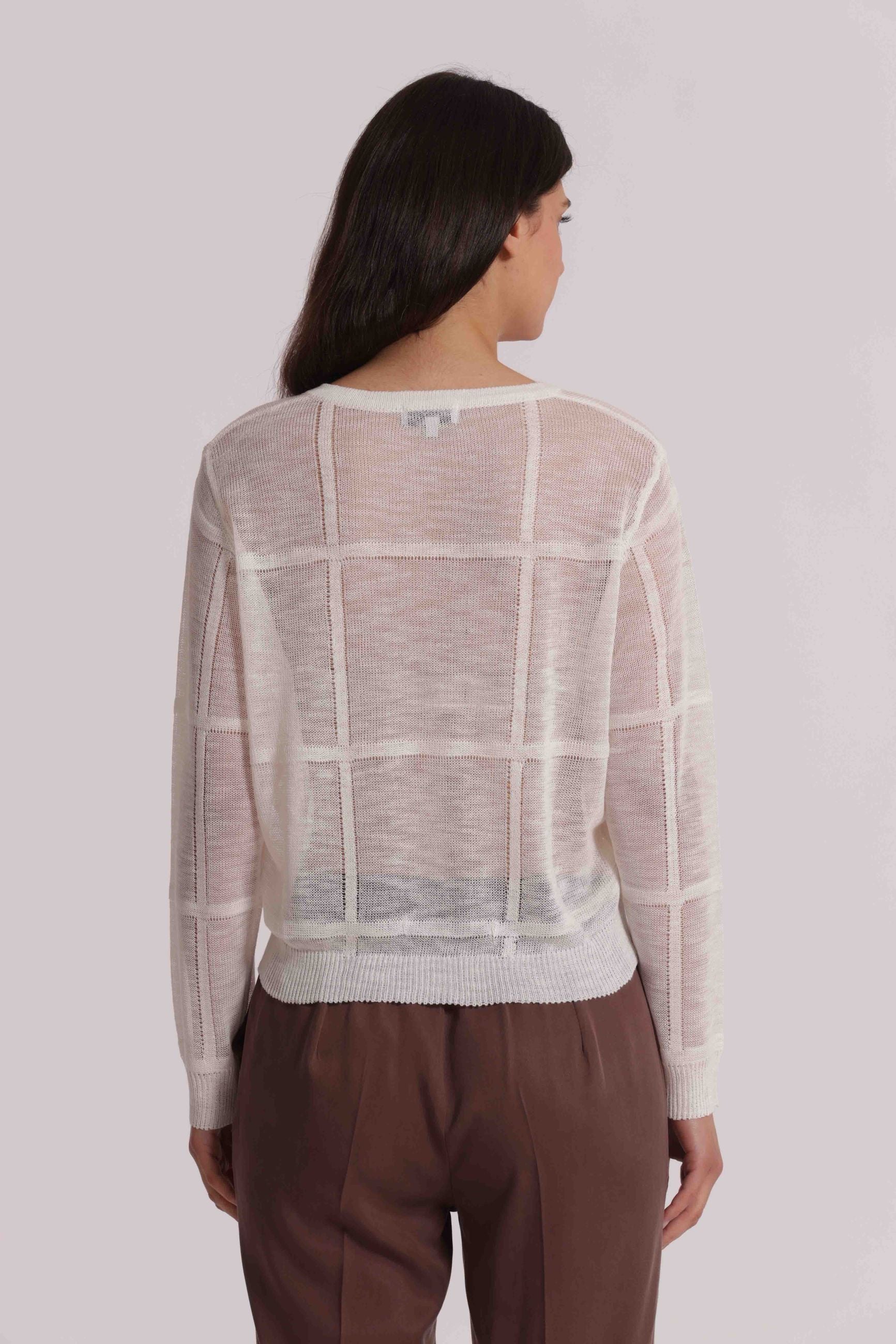 Mimi Mua cardigan donna in maglia trasparente con bottoni elegante PANNA S | Giò Fashion