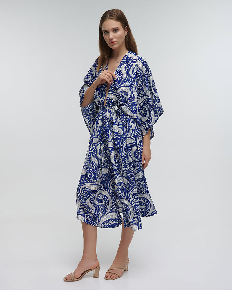 Ble Resort Collection Kimono Lungo con Stampa e Cintura