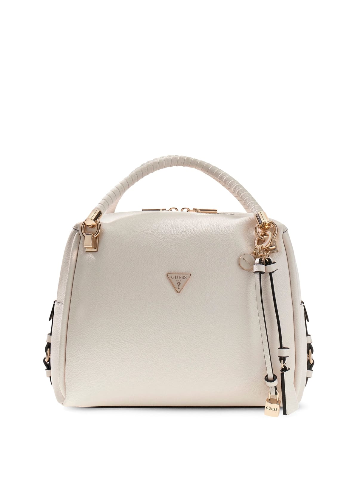 Borsa a mano Guess donna con charm e manico intrecciato Bianco TU | Giò Fashion