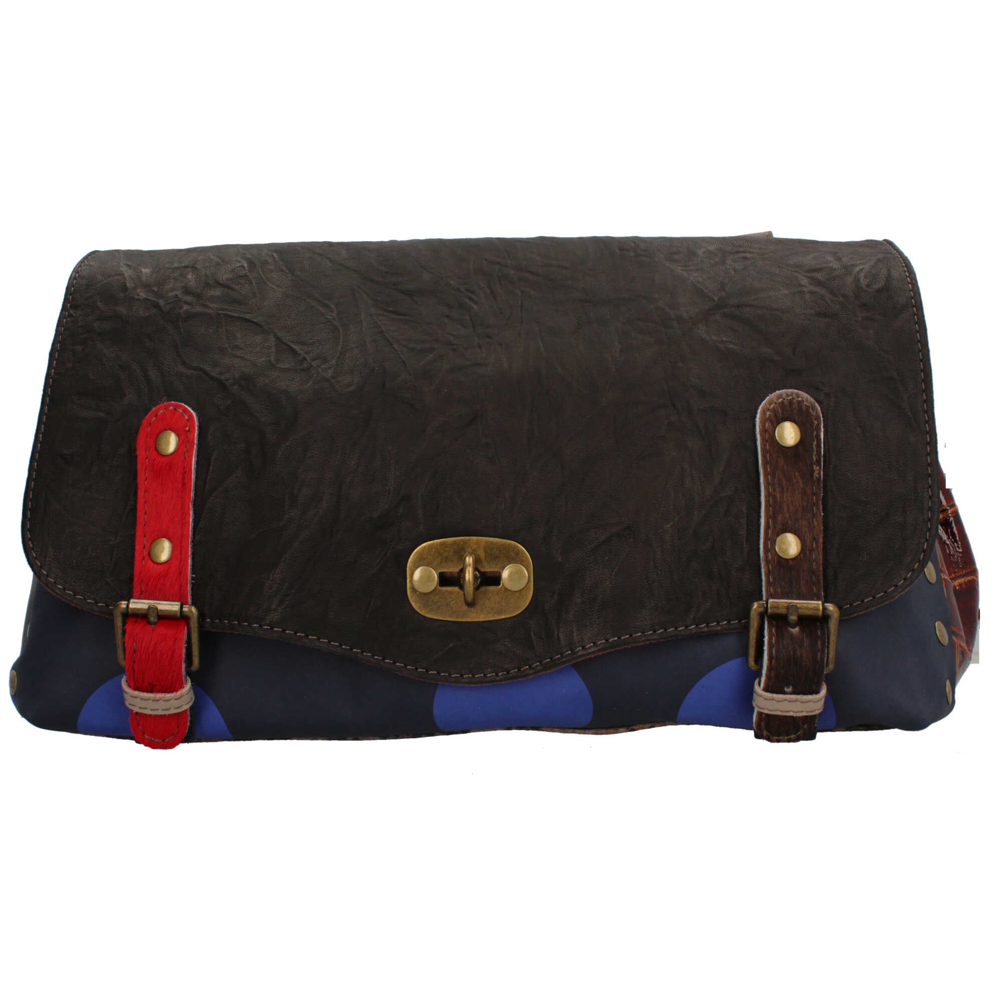 Borsa Made in Italy a tracolla in stile artigianale con patta e chiusura metallica