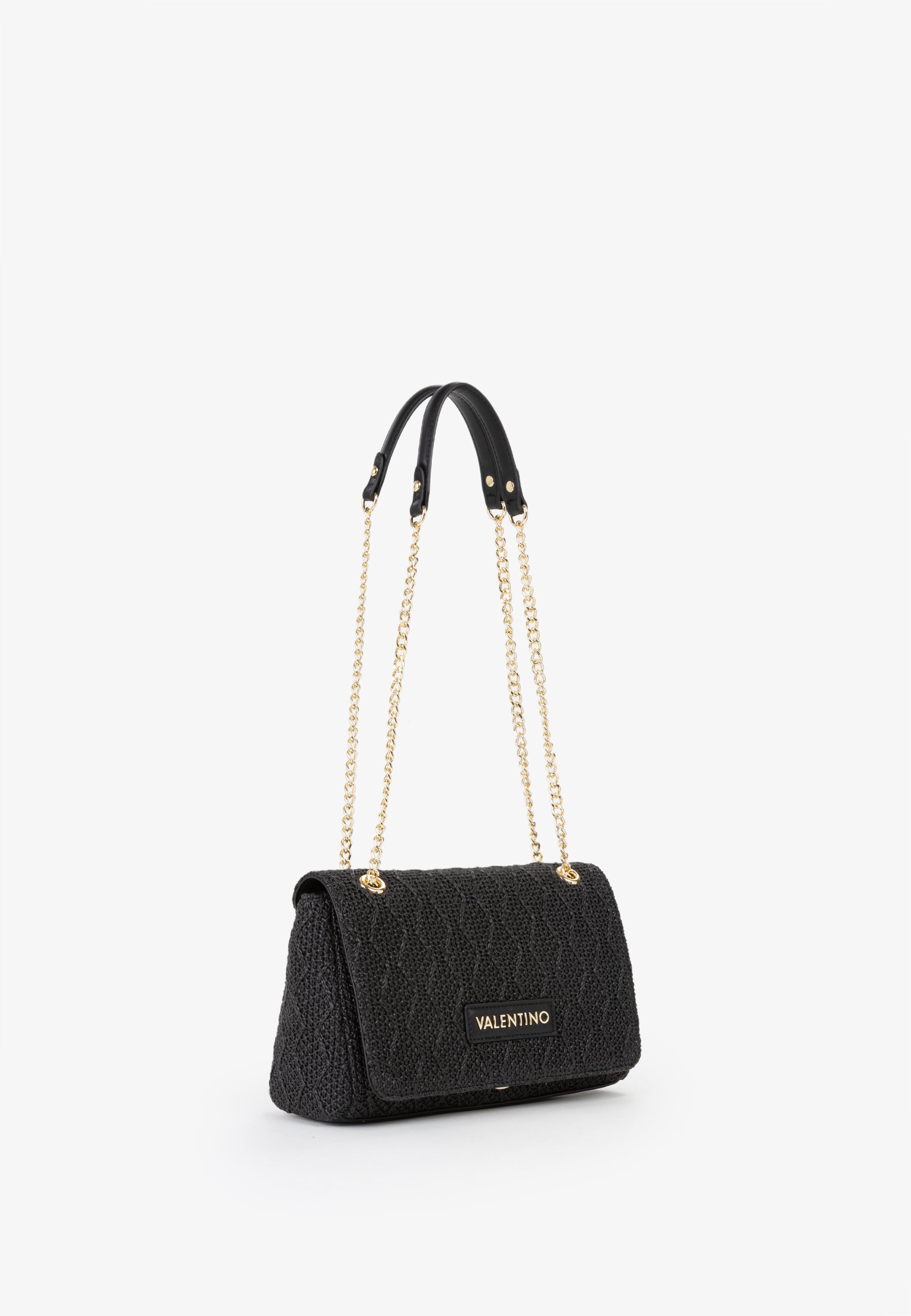 Borsa a spalla donna Mario Valentino con catena dorata e texture lavorata Nero TU | Giò Fashion
