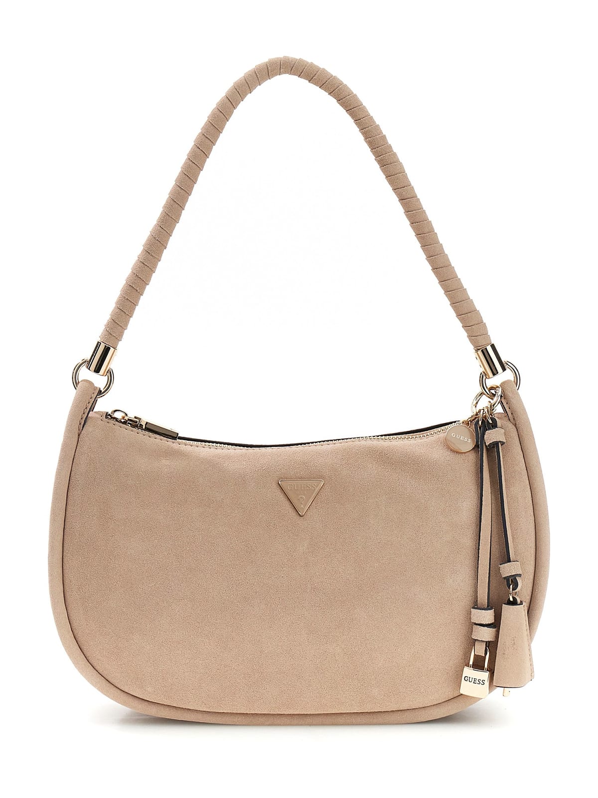 Borsa a spalla Guess donna effetto suede con logo e charm TAUPE TU | Giò Fashion