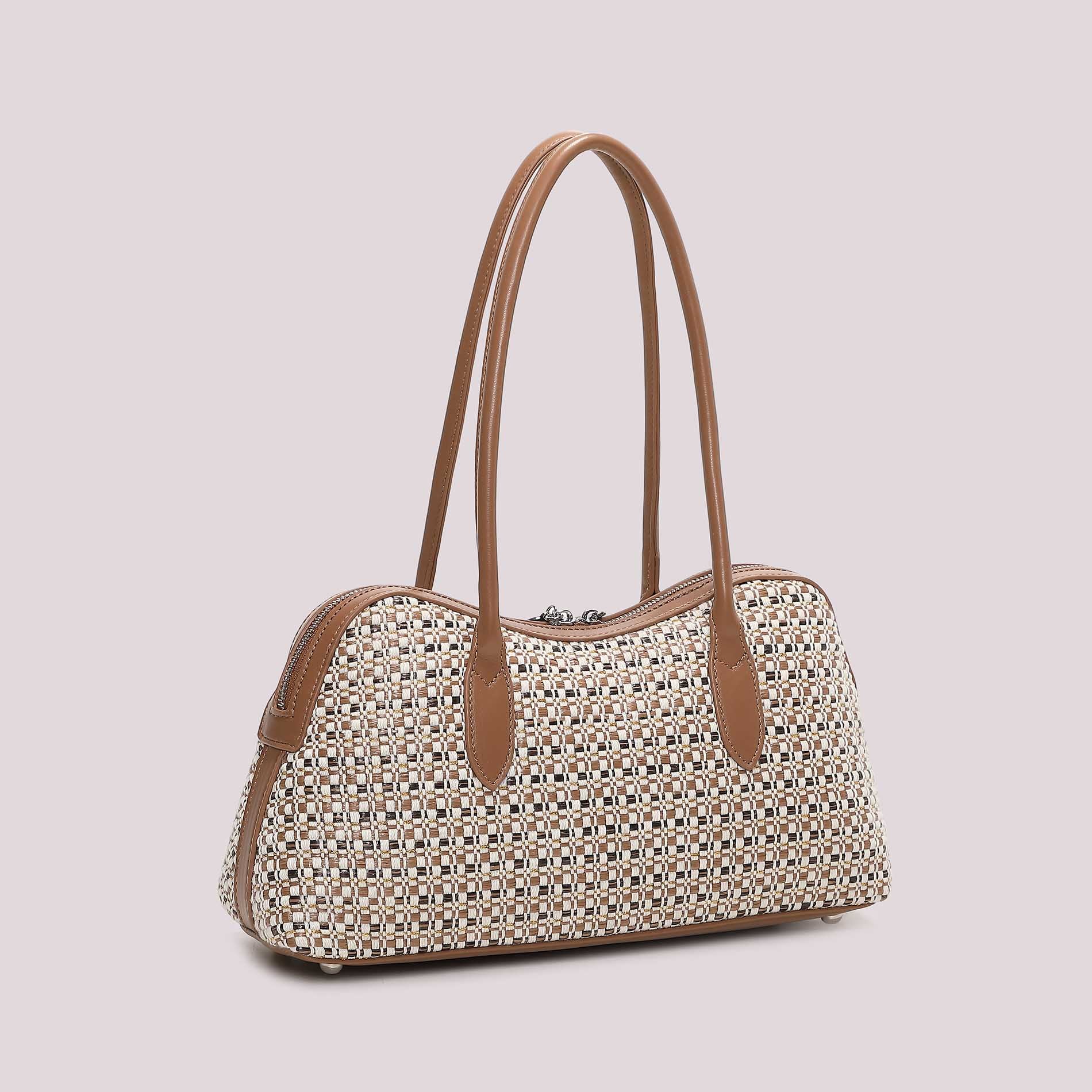 Mimi Mua borsa a spalla elegante in tessuto intrecciato con manici lunghi CUOIO TU | Giò Fashion