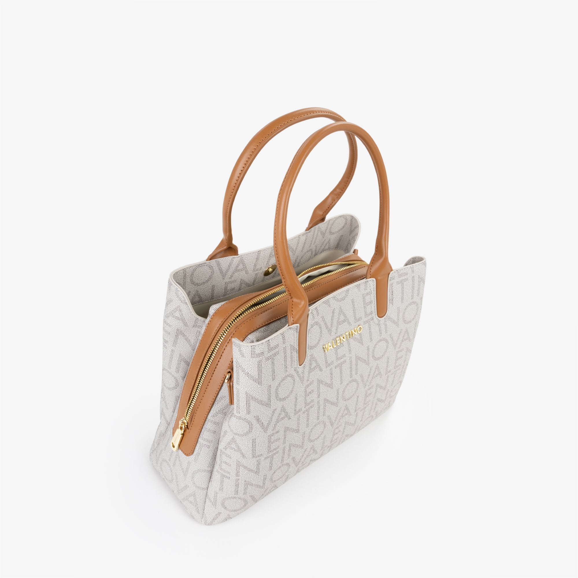 Borsa a mano donna Mario Valentino con stampa logo all over e tracolla regolabile Beige TU | Giò Fashion