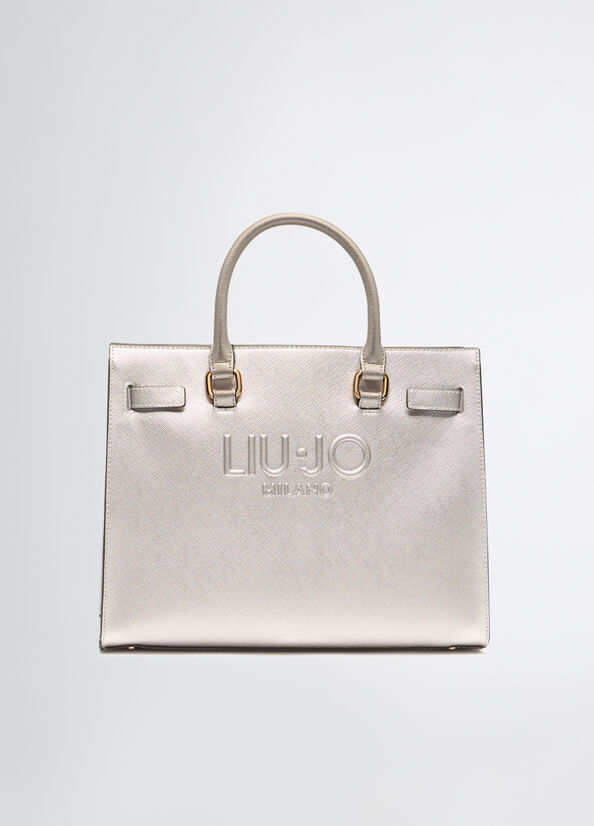Borsa Liu Jo a mano con logo in rilievo Argento TU | Giò Fashion