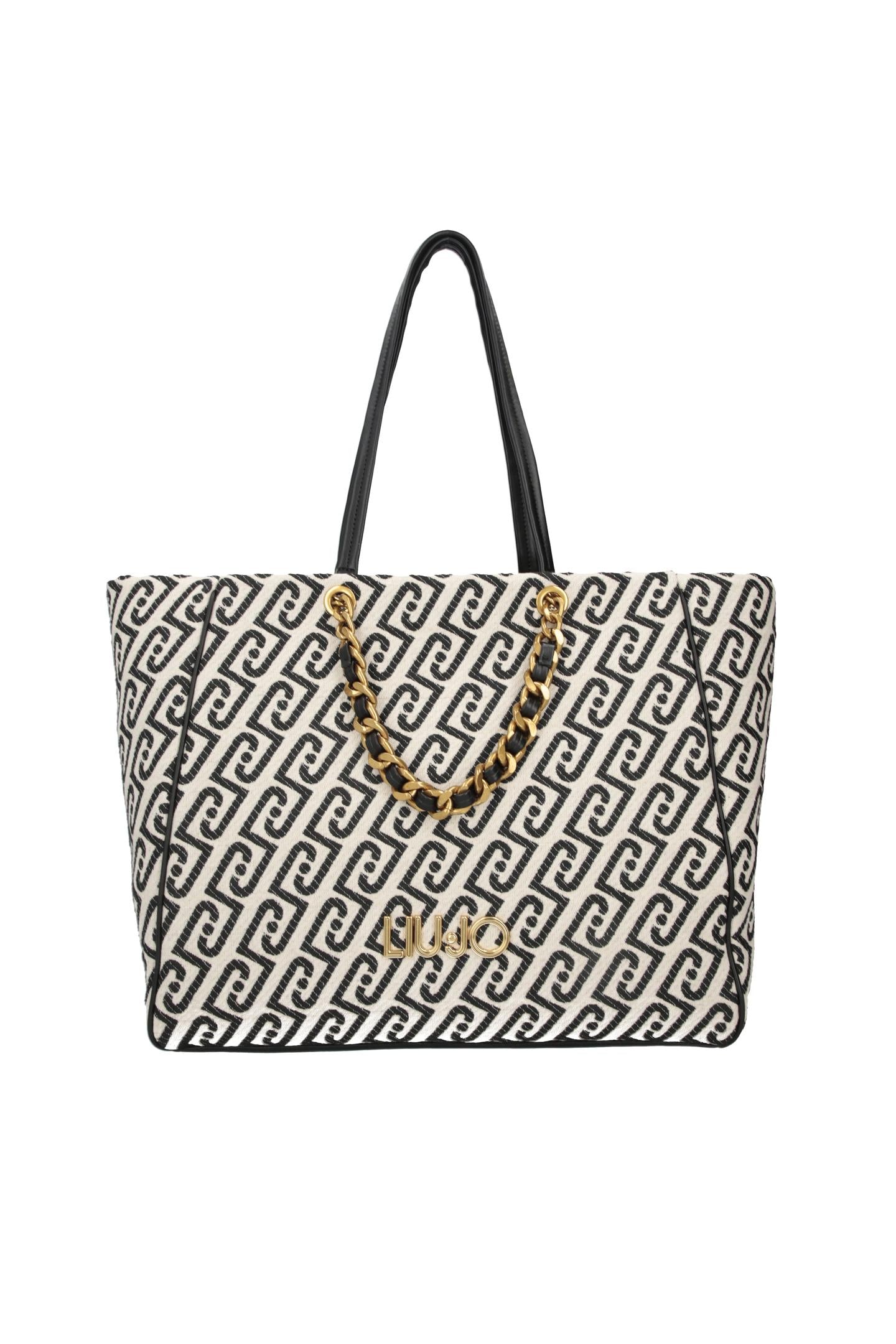Borsa Shopping Liu Jo con Stampa Monogram e Dettaglio Catena Nero e bianco TU | Giò Fashion
