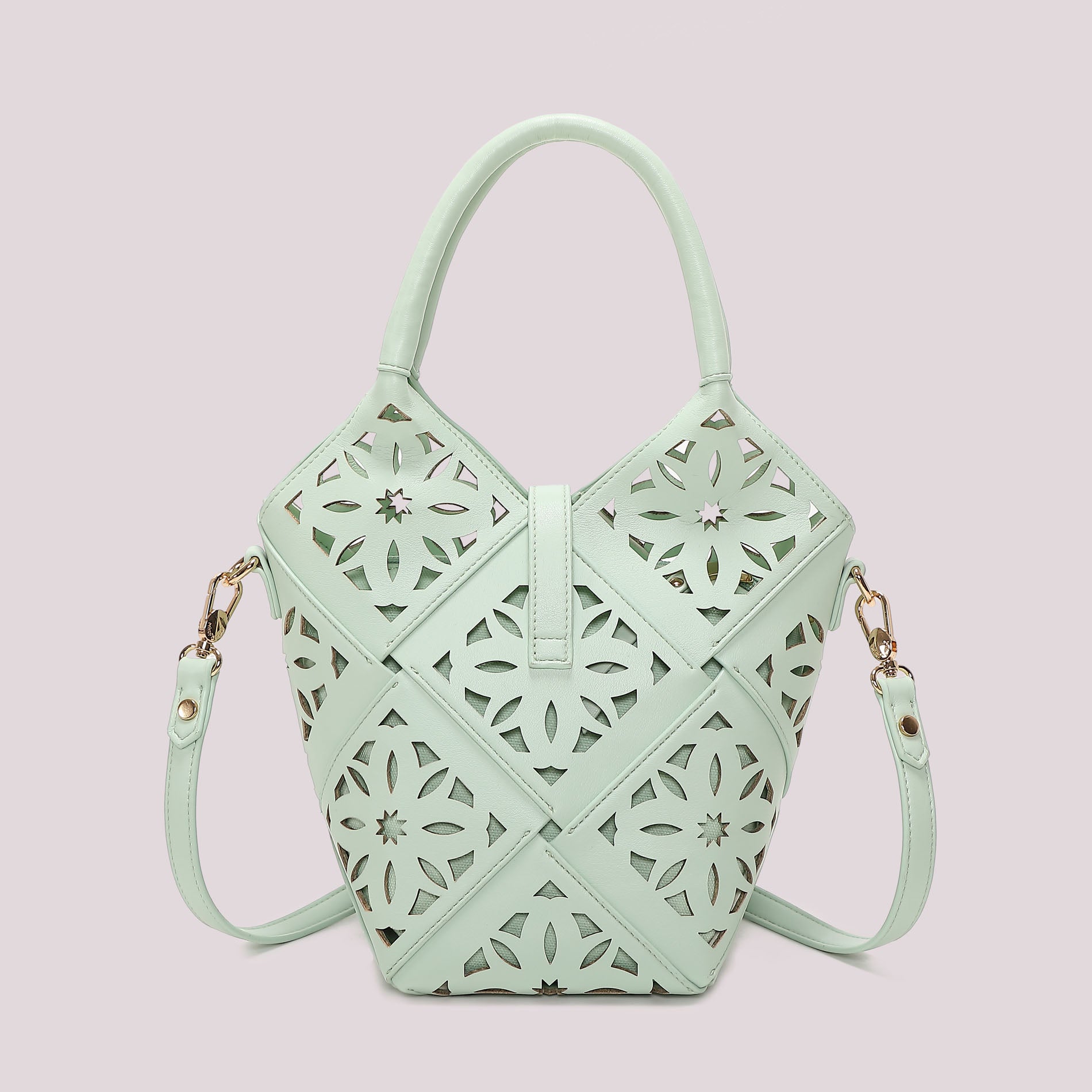 Borsa donna Mimi Mua traforata con manico e tracolla design geometrico VERDE ACQUA TU | Giò Fashion