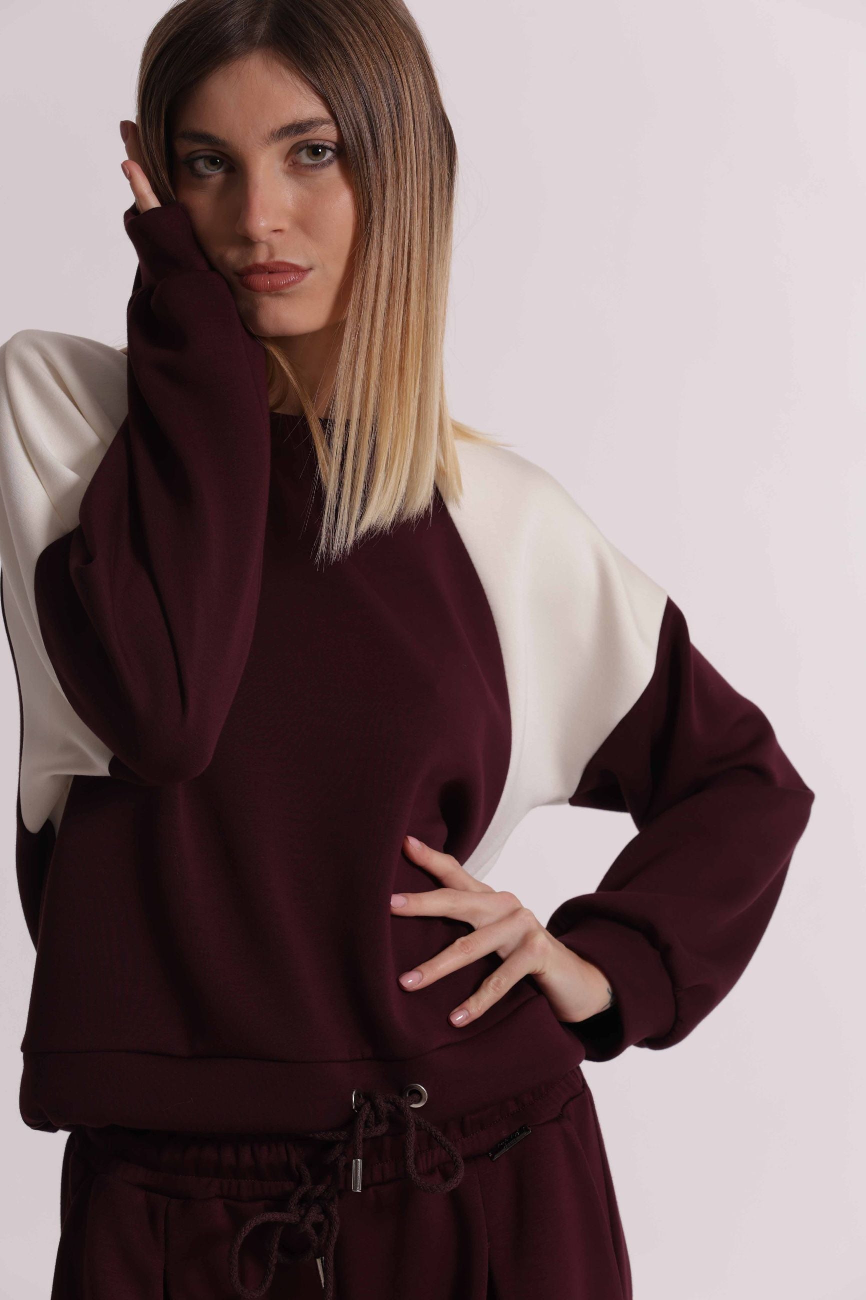 Felpa Donna Bicolore in Scuba Crepe con Coulisse Mimi Mua