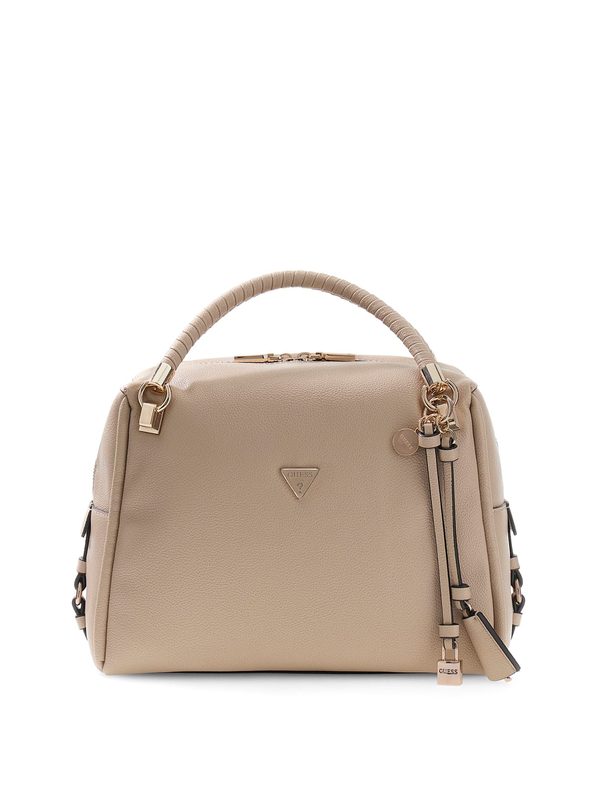 Borsa a mano Guess donna con charm e manico intrecciato TAUPE TU | Giò Fashion