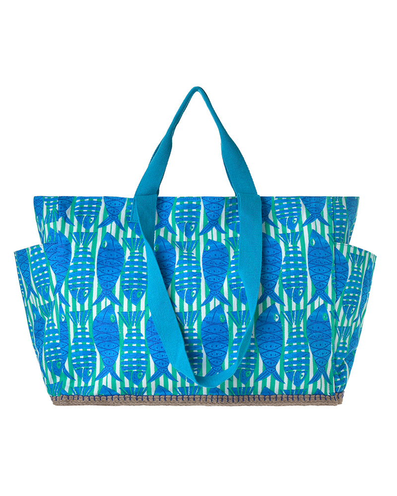 Ble Resort Collection Borsa Blu in Tessuto 'Pesci'