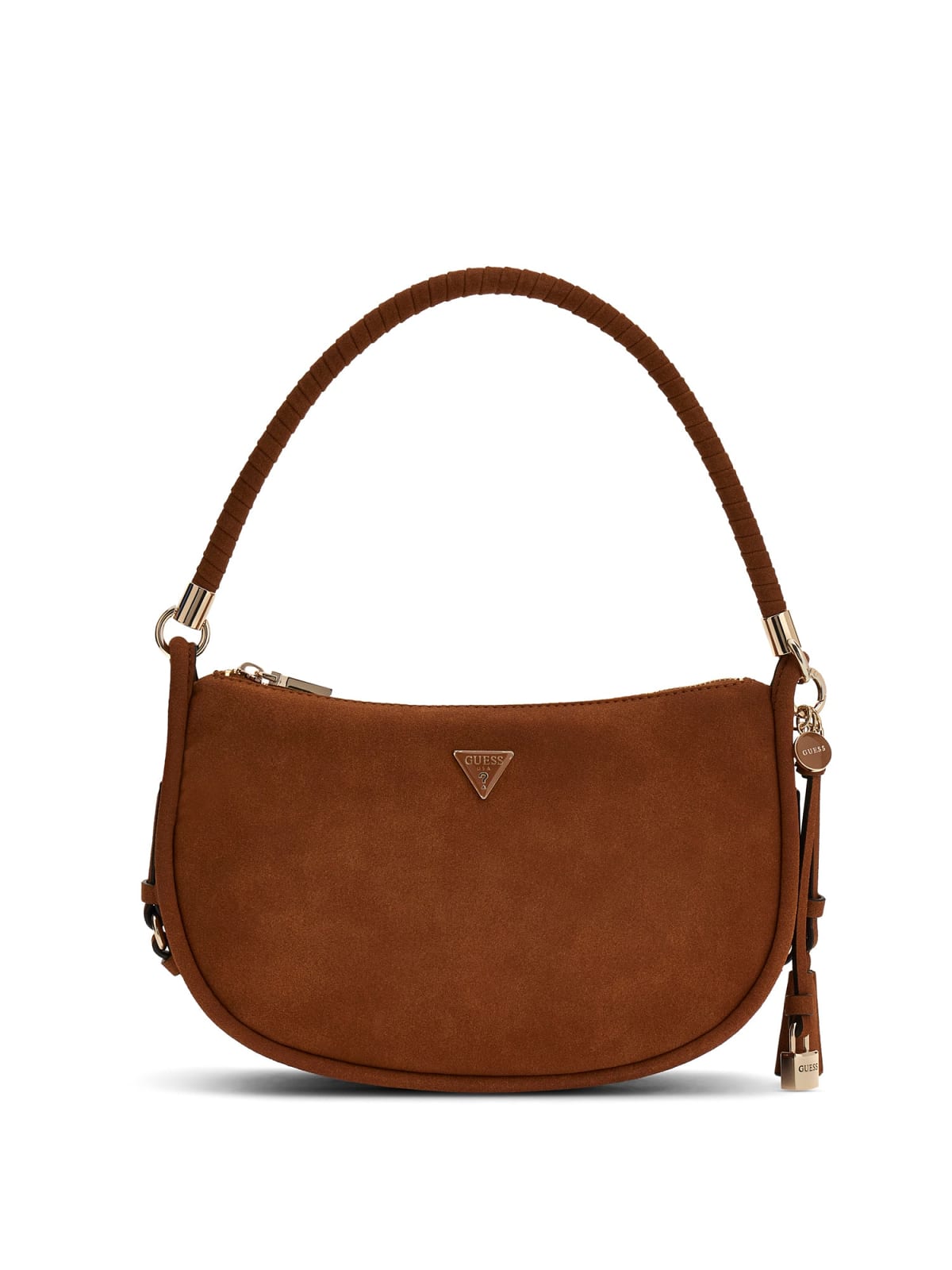 Borsa a spalla Guess donna effetto suede con logo e charm COGNAC TU | Giò Fashion