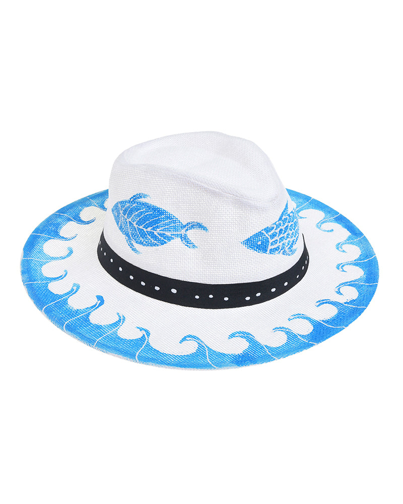 Ble Resort Collection Cappello Bianco Dipinto con Pesci