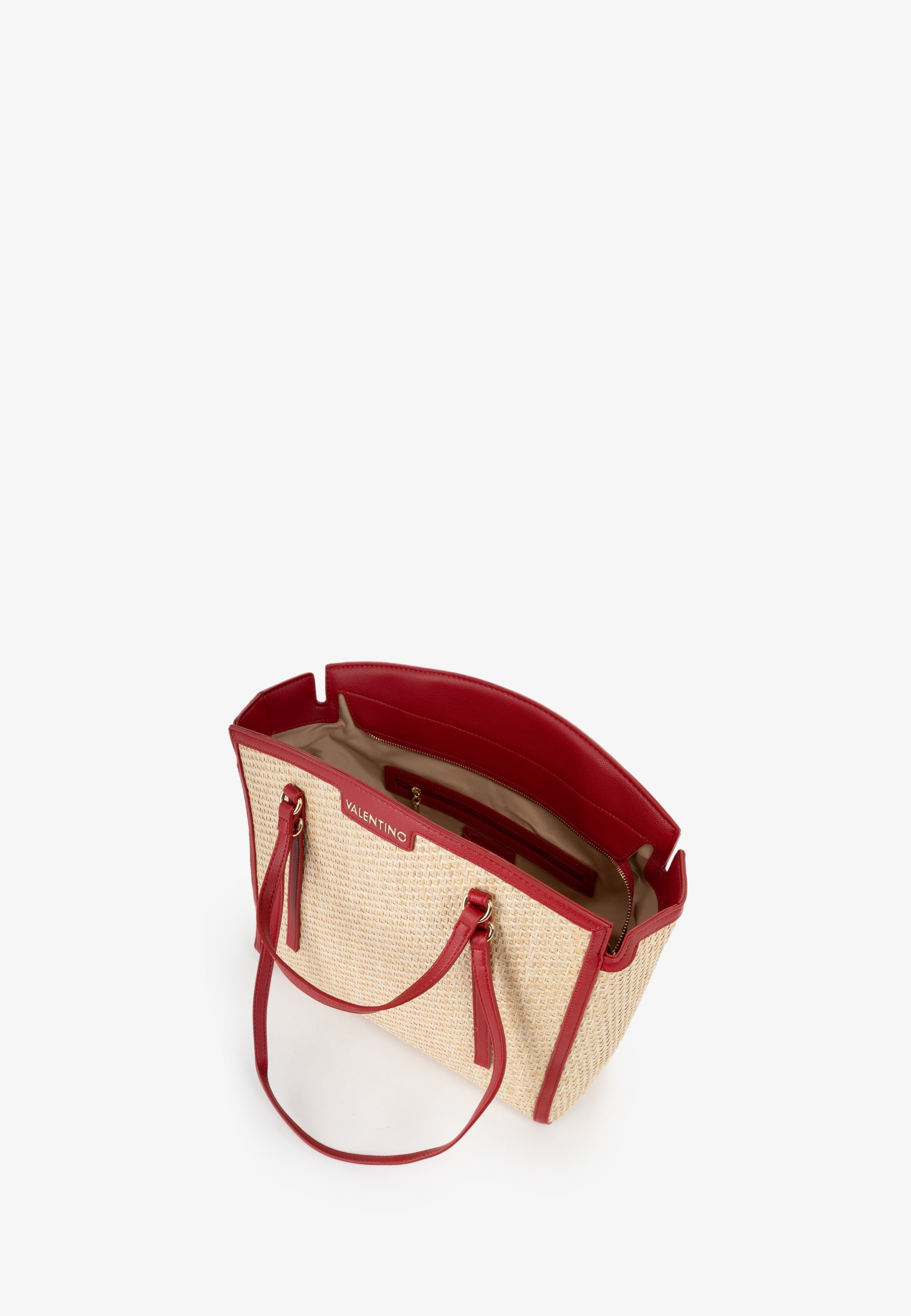 Borsa shopping donna Mario Valentino effetto rafia con doppi manici e profili a contrasto Rosso TU | Giò Fashion