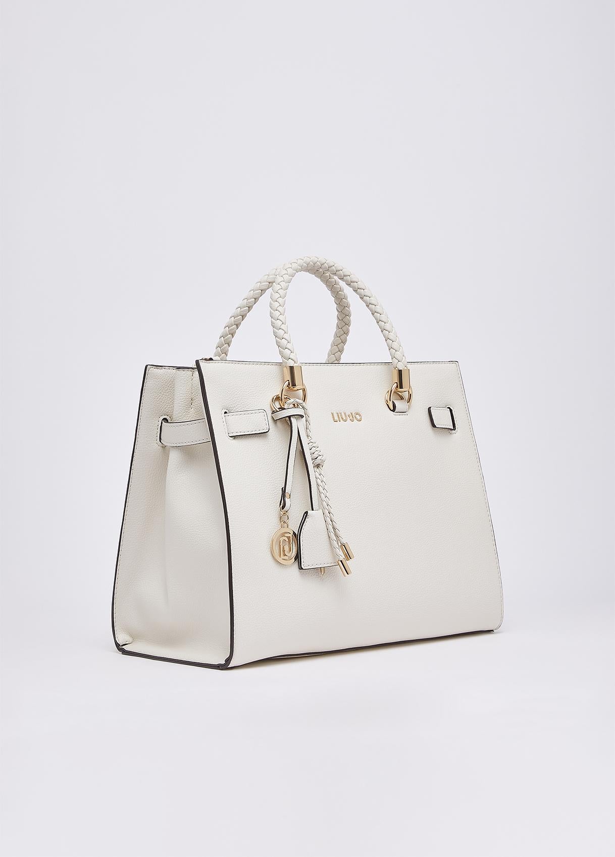 Borsa a mano Liu Jo con manici intrecciati e tracolla removibile Cream TU | Giò Fashion