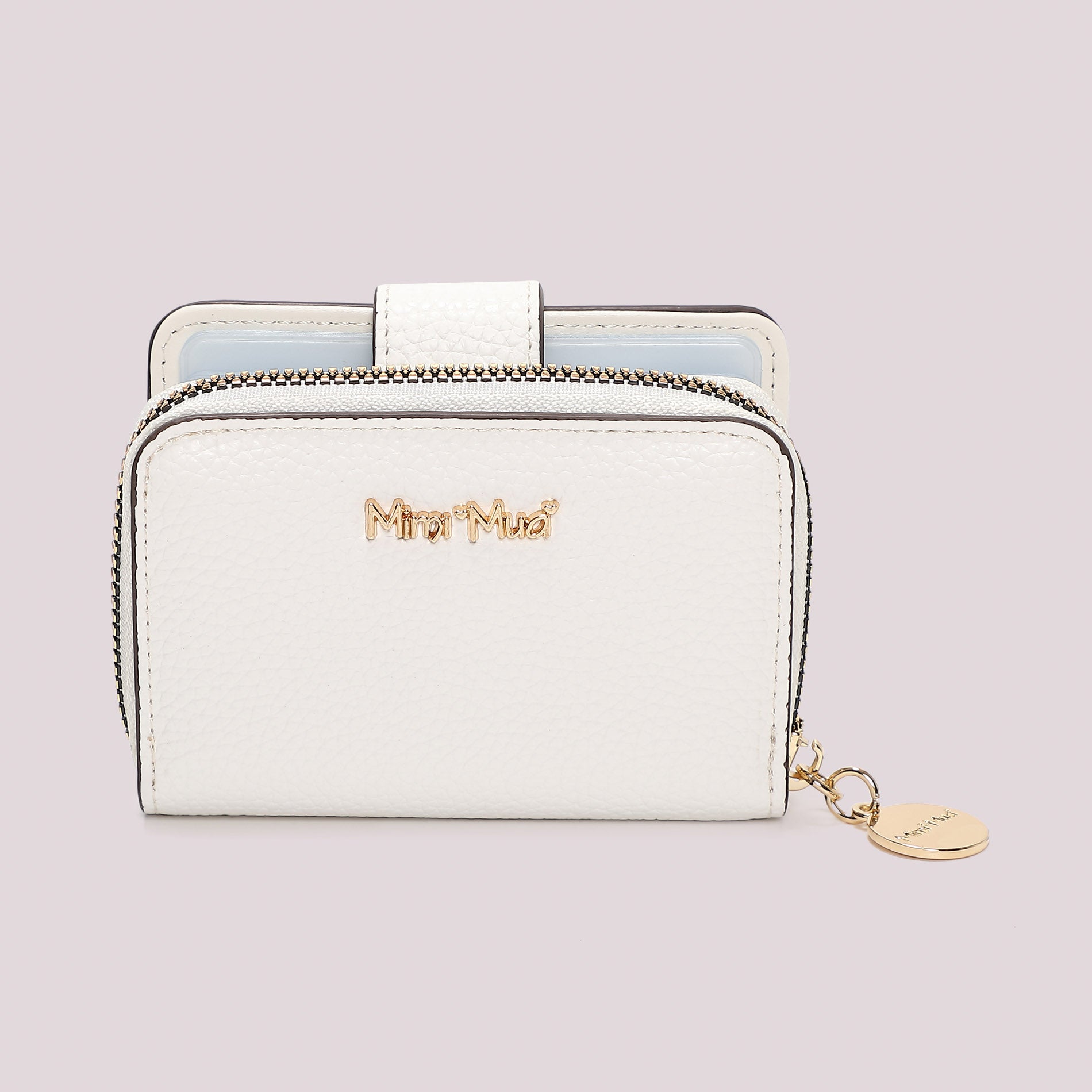 Portafoglio donna Mimi Mua compatto con zip e chiusura a bottone pratico Bianco TU | Giò Fashion