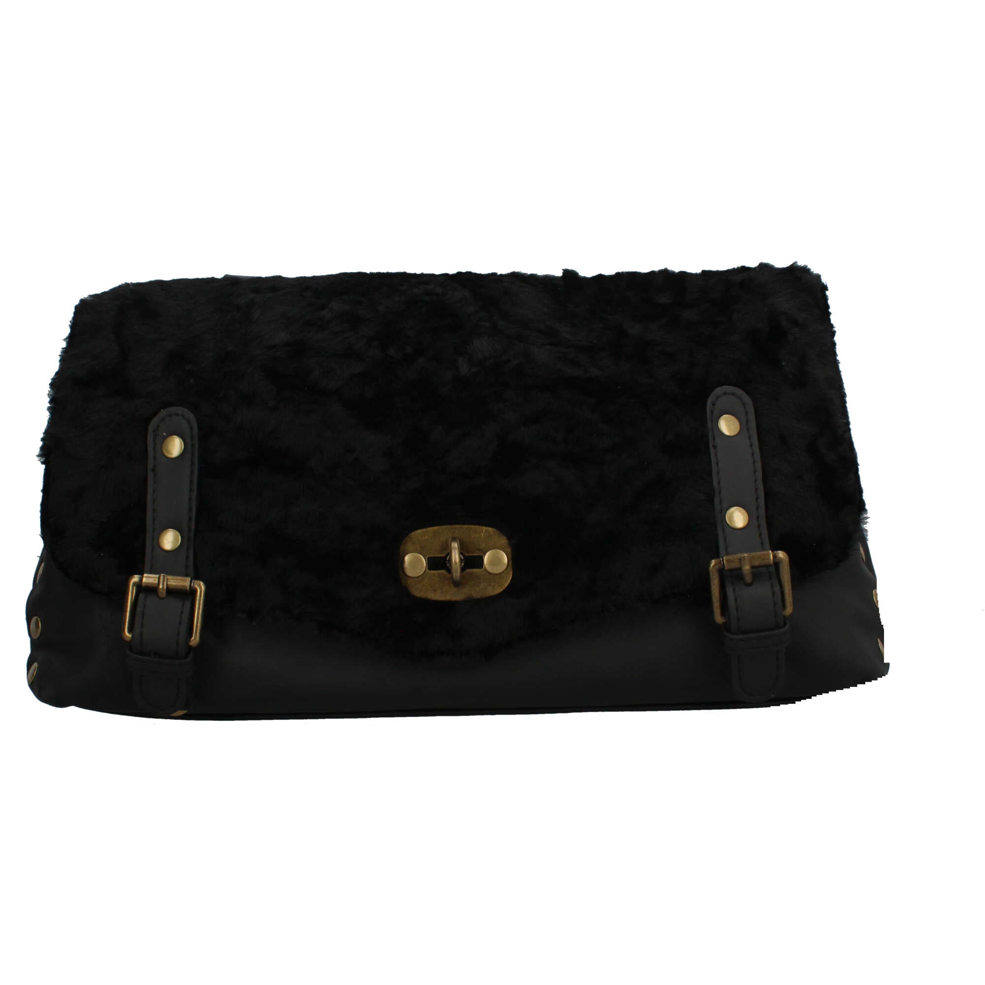 Borsa Made in Italy a tracolla con patta morbida e finitura effetto pelliccia NERO TU | Giò Fashion