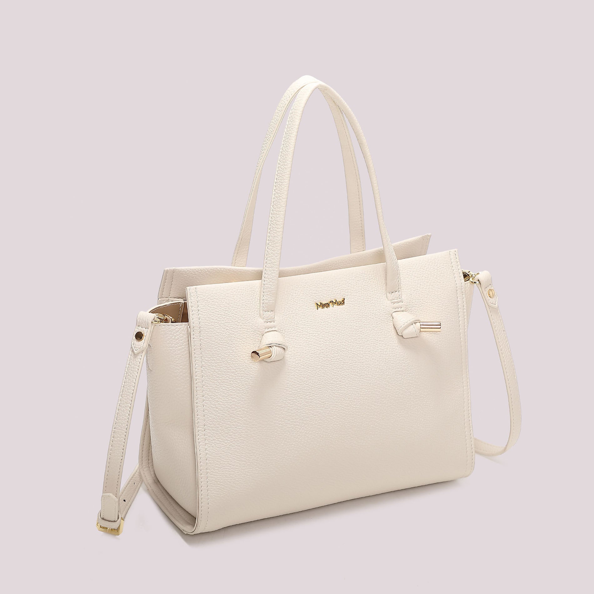 Borsa tote donna beige Mimi Mua con doppi manici e tracolla PANNA TU | Giò Fashion