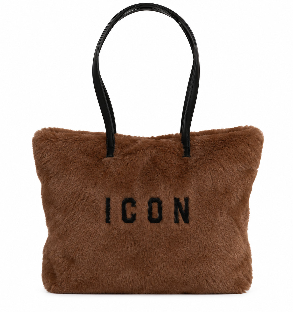 Borsa shopping effetto pelliccia con logo a contrasto