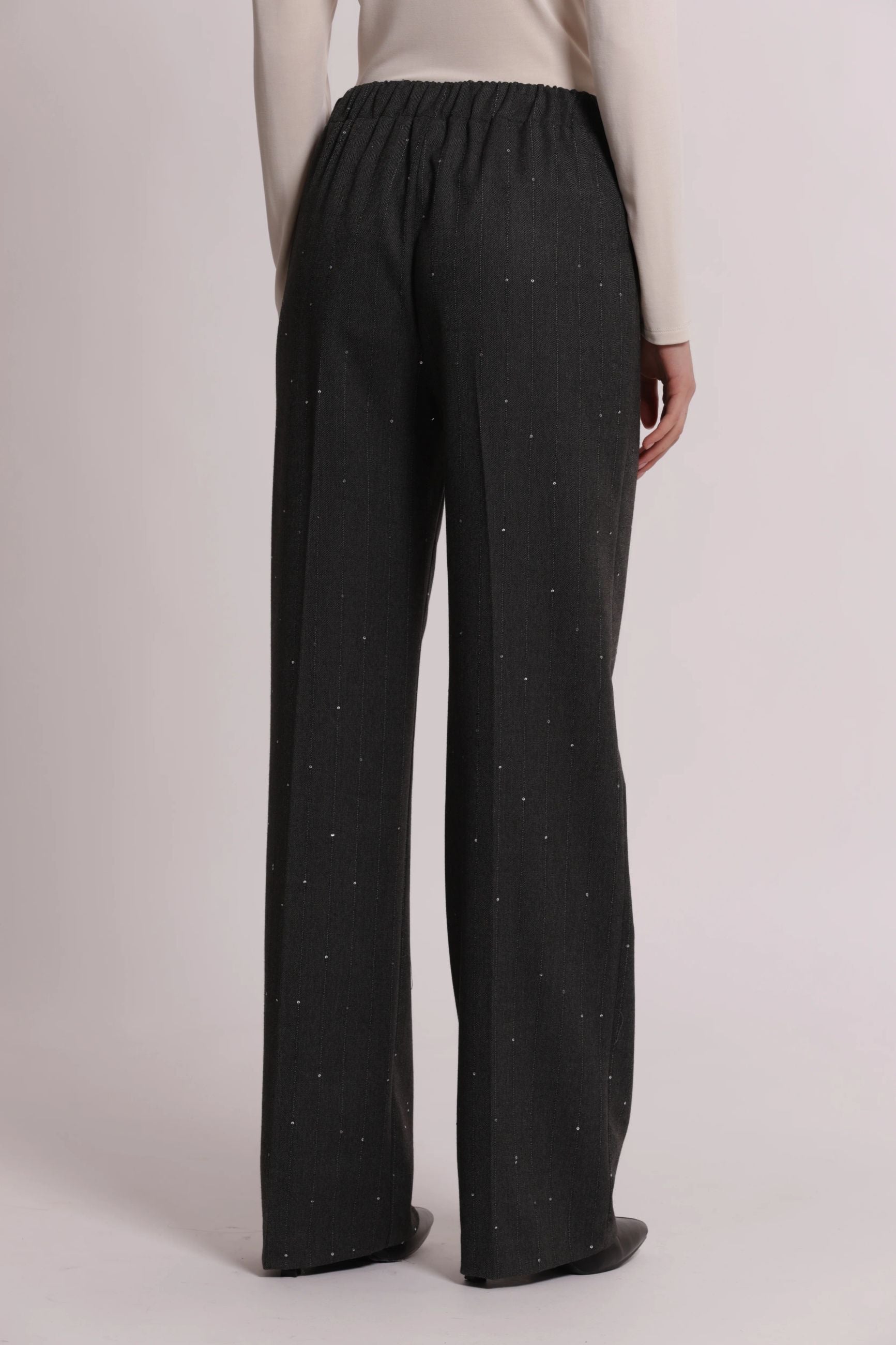 Pantalone Dritto Donna Mimì Muà Gessato con Paillettes Elegante