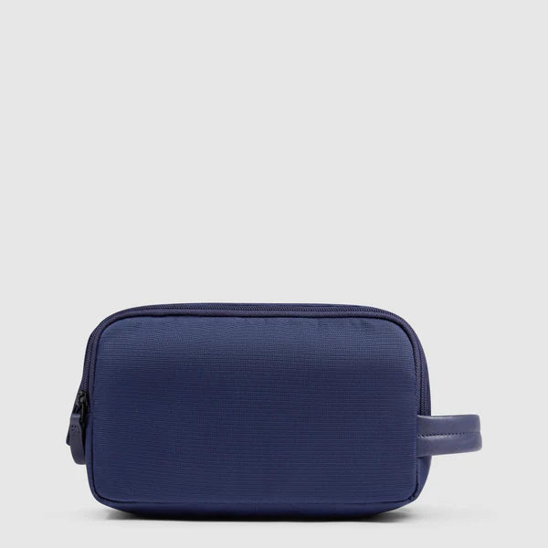 Beauty case Piquadro in tessuto e pelle con manico laterale