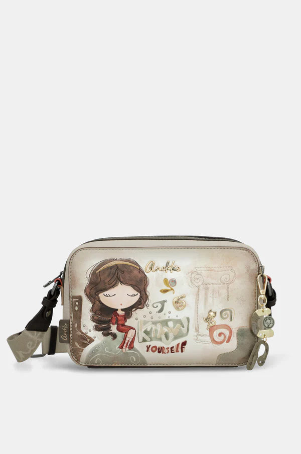 Borsa a tracolla Anekke compatta con chiusura zip e grafica decorativa Beige TU | Giò Fashion