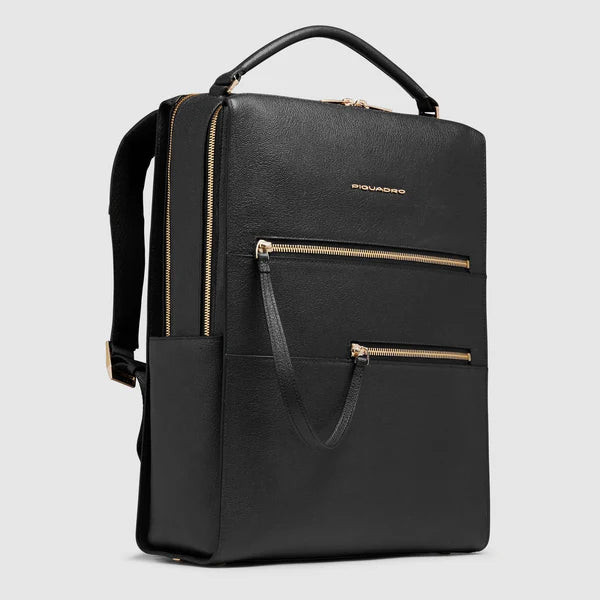Zaino Piquadro elegante in pelle con doppia tasca frontale Nero TU | Giò Fashion