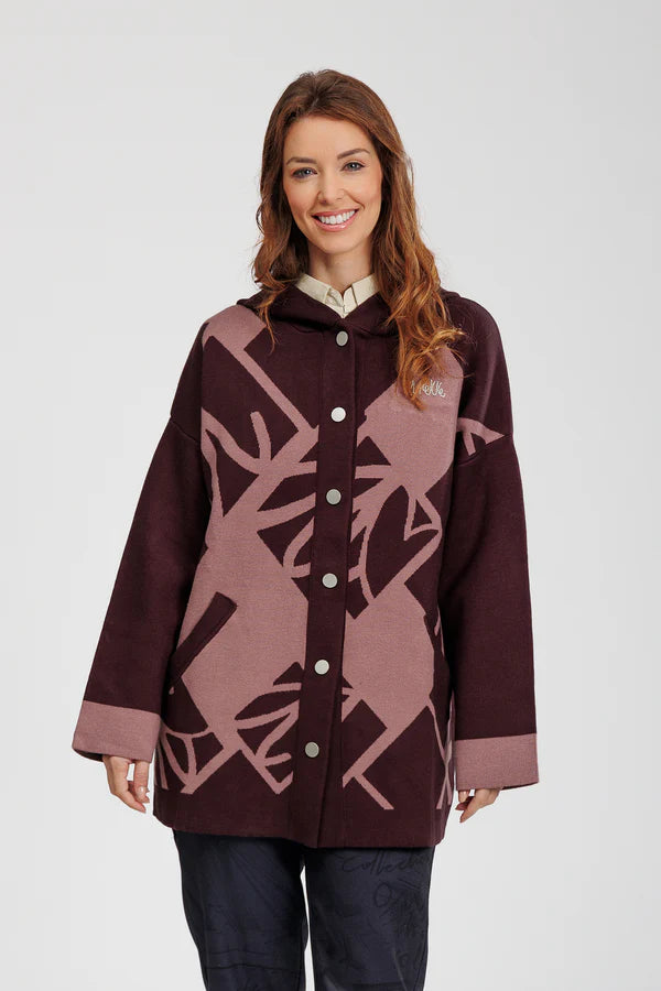 Cappotto Anekke con cappuccio e fantasia geometrica Viola TU | Giò Fashion